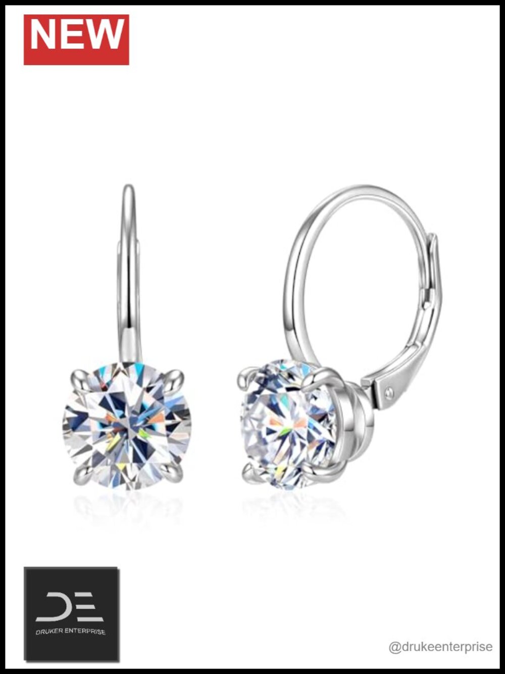 2/4 Carat Moissanite Drop Dangle Earrings 925 Sterling Silver Leverback